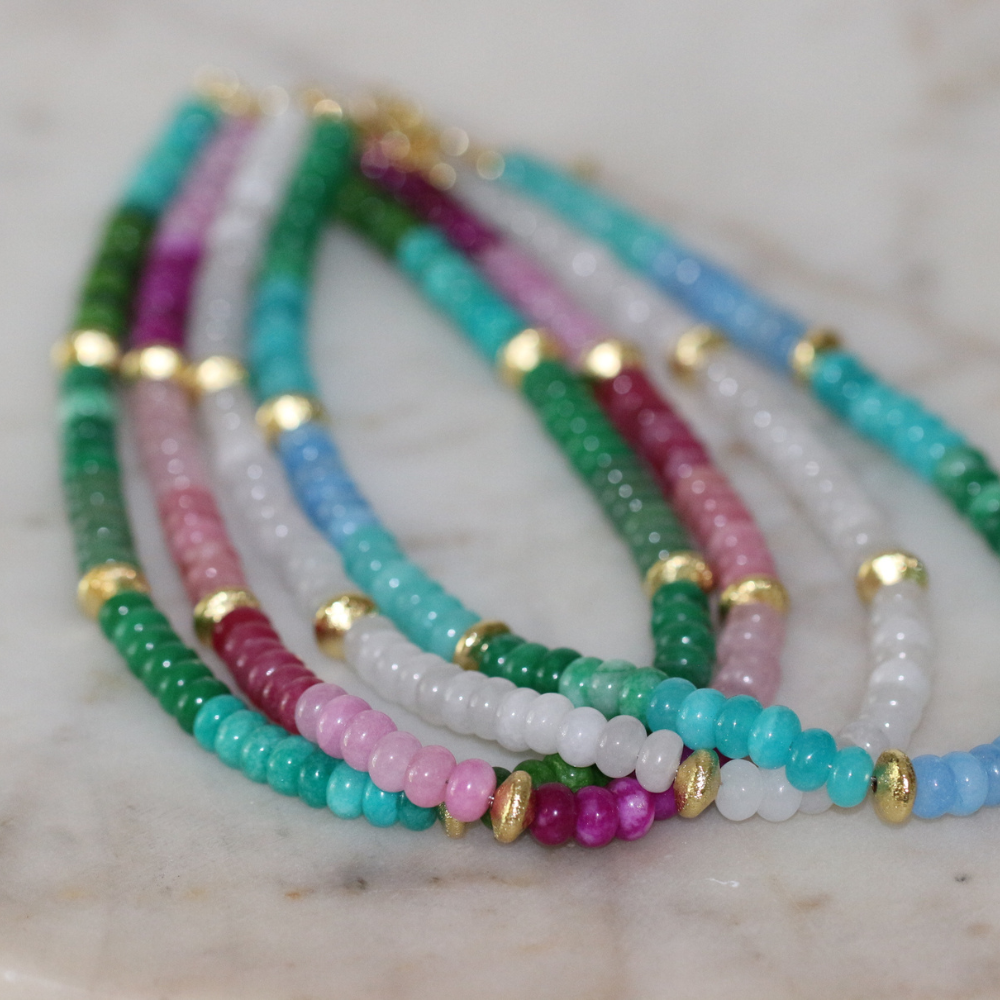 Elizabeth Gemstone Necklace and Bracelet Set - 4 Color Options - Stainless Steel