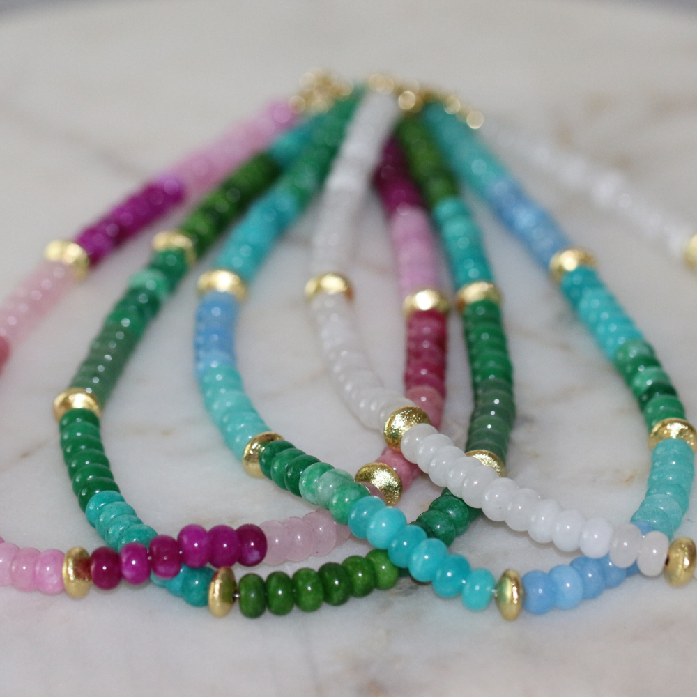 Elizabeth Gemstone Necklace and Bracelet Set - 4 Color Options - Stainless Steel