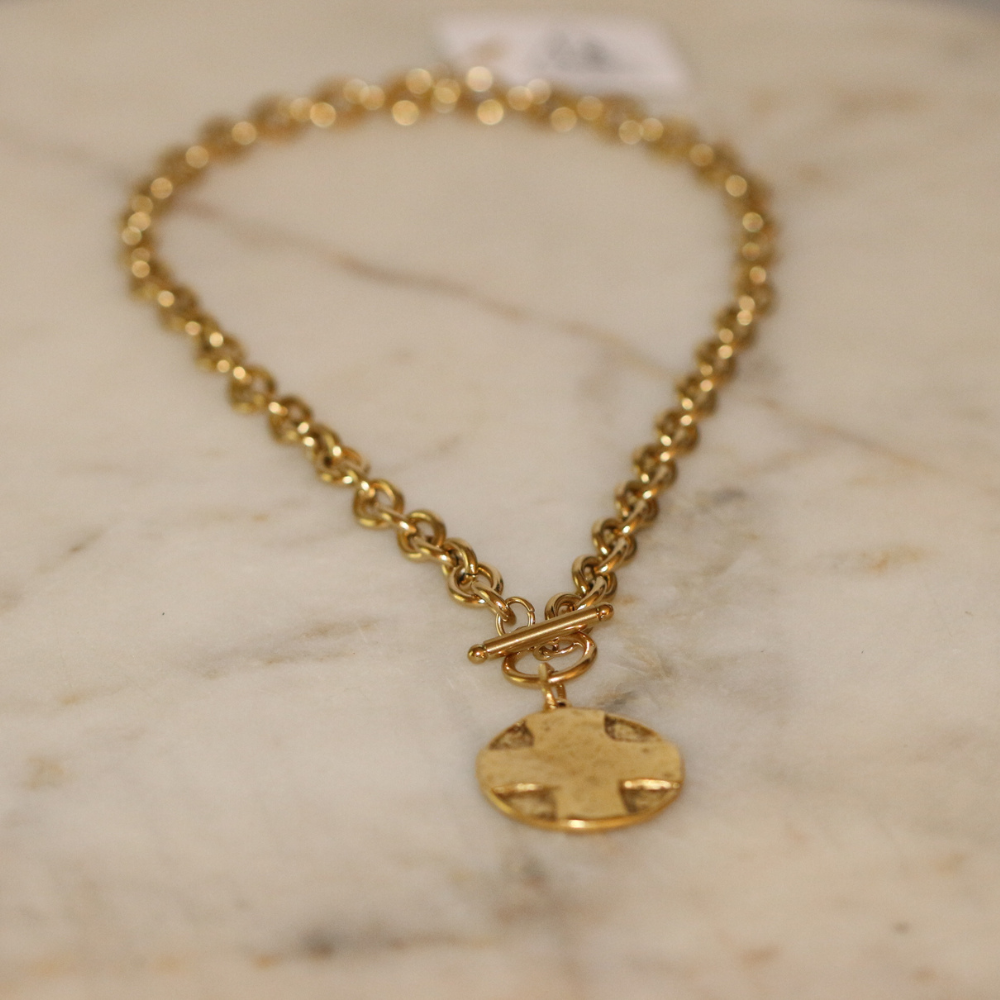 The Lord's Prayer Cross Medallion Toggle Necklace – Gold or Silver