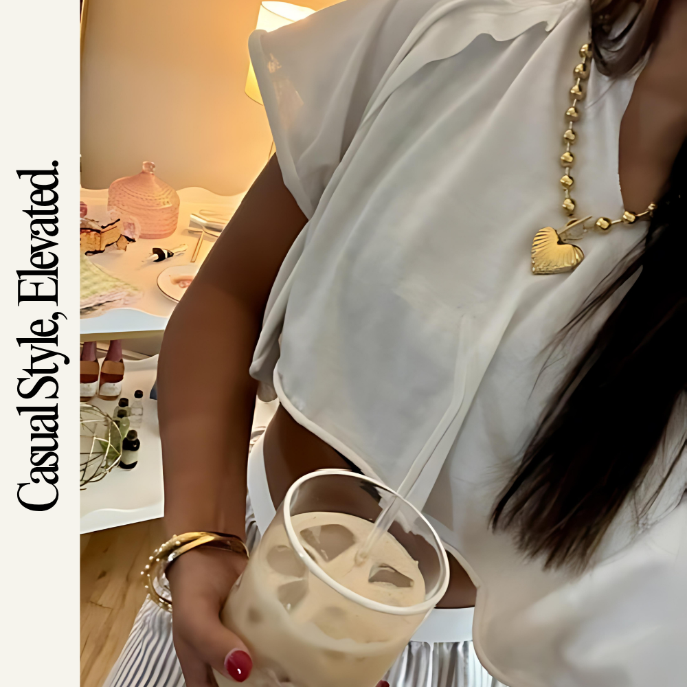 Beaded Heart Statement Necklace - Stainless Steel