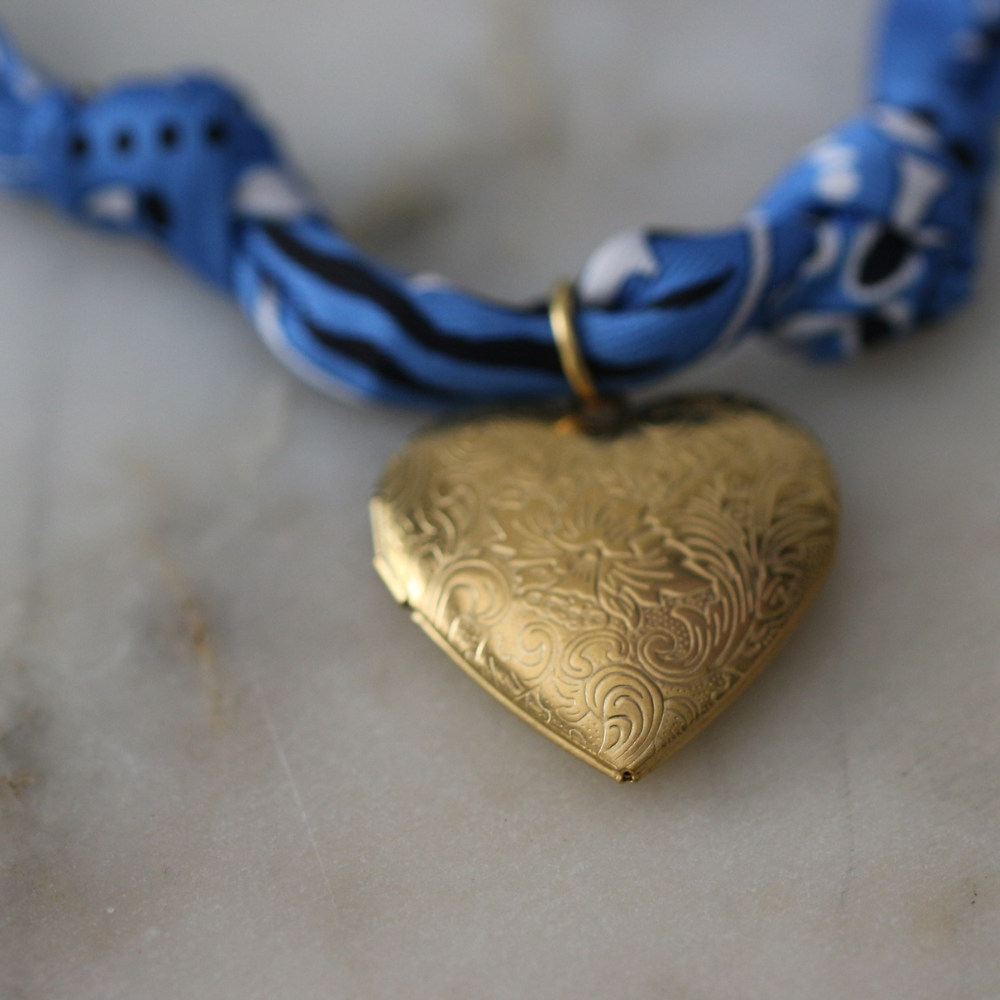 Blue Skies Heart Locket Scarf Necklace - Heart Charm