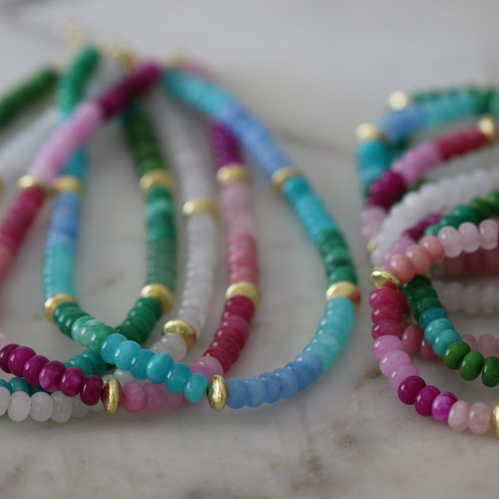 Elizabeth Gemstone Necklace and Bracelet Set - 4 Color Options - Stainless Steel