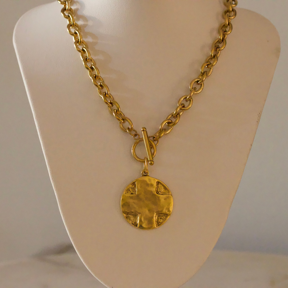 The Lord's Prayer Cross Medallion Toggle Necklace – Gold or Silver