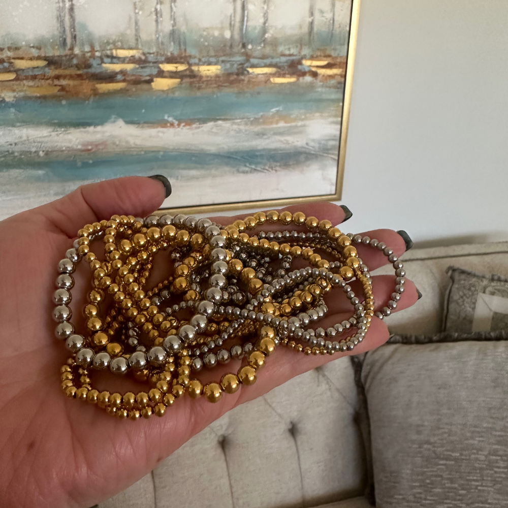 Stainless Steel Waterproof Silver Beaded Bracelets ~ Deep South Originals