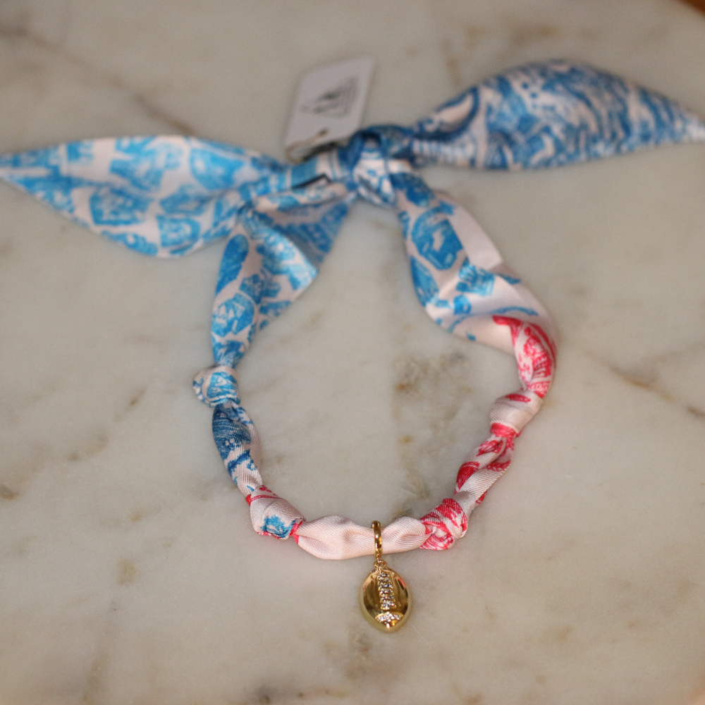 Red & Blue Scarf Necklace ~ Pick your Charm