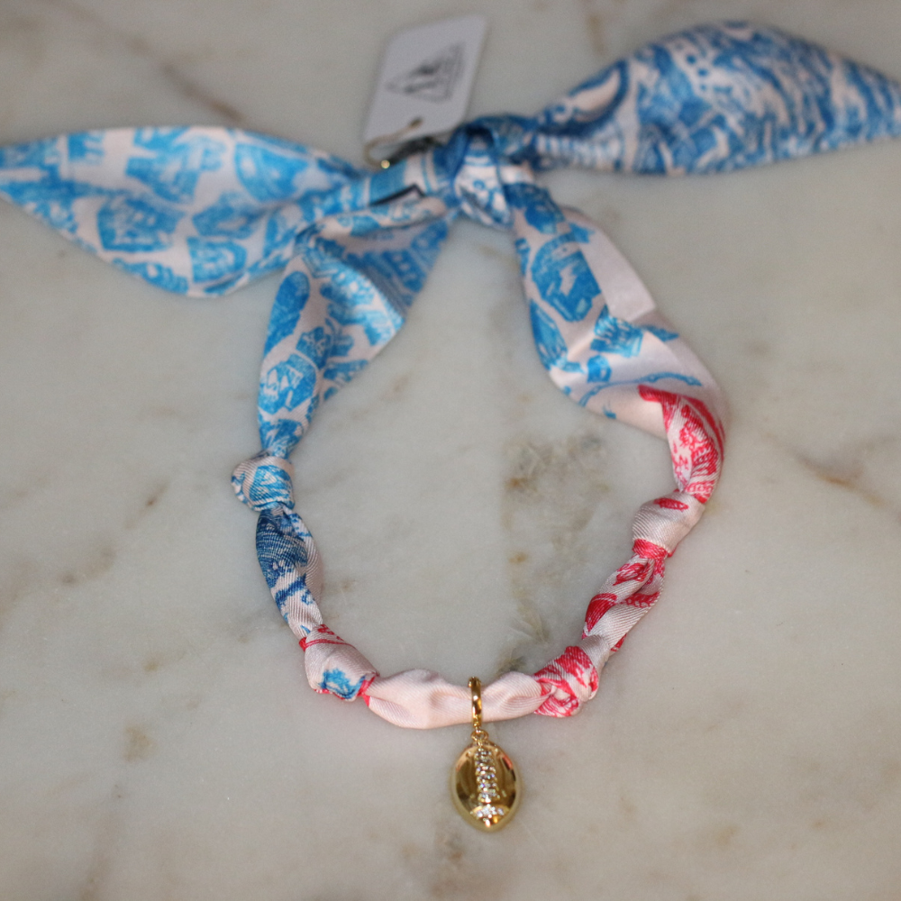 Red & Blue Scarf Necklace ~ Pick your Charm