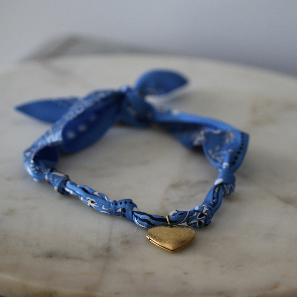 Blue Skies Heart Locket Scarf Necklace - Heart Charm
