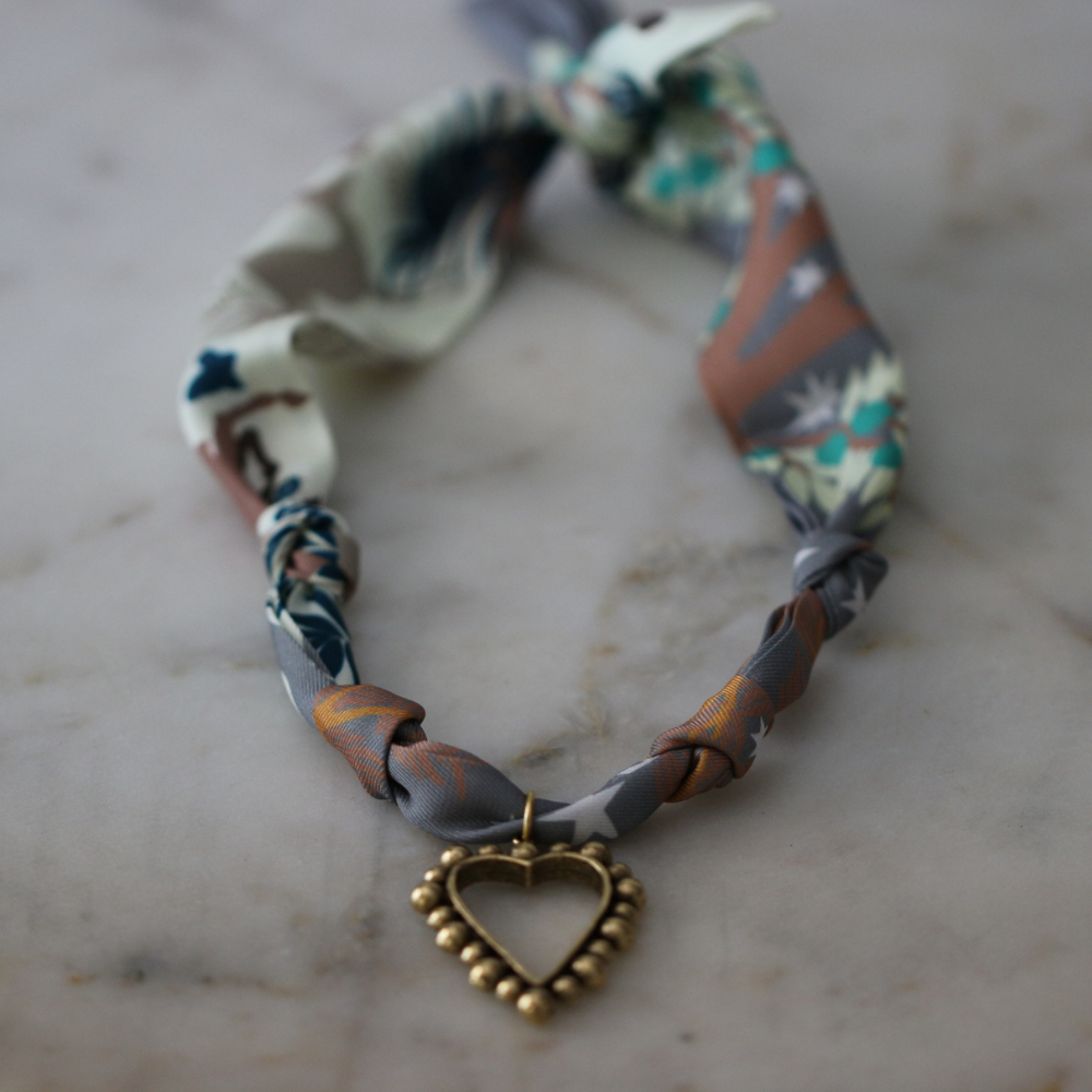 Beaded Heart Scarf Necklace - Heart Pendant Charm