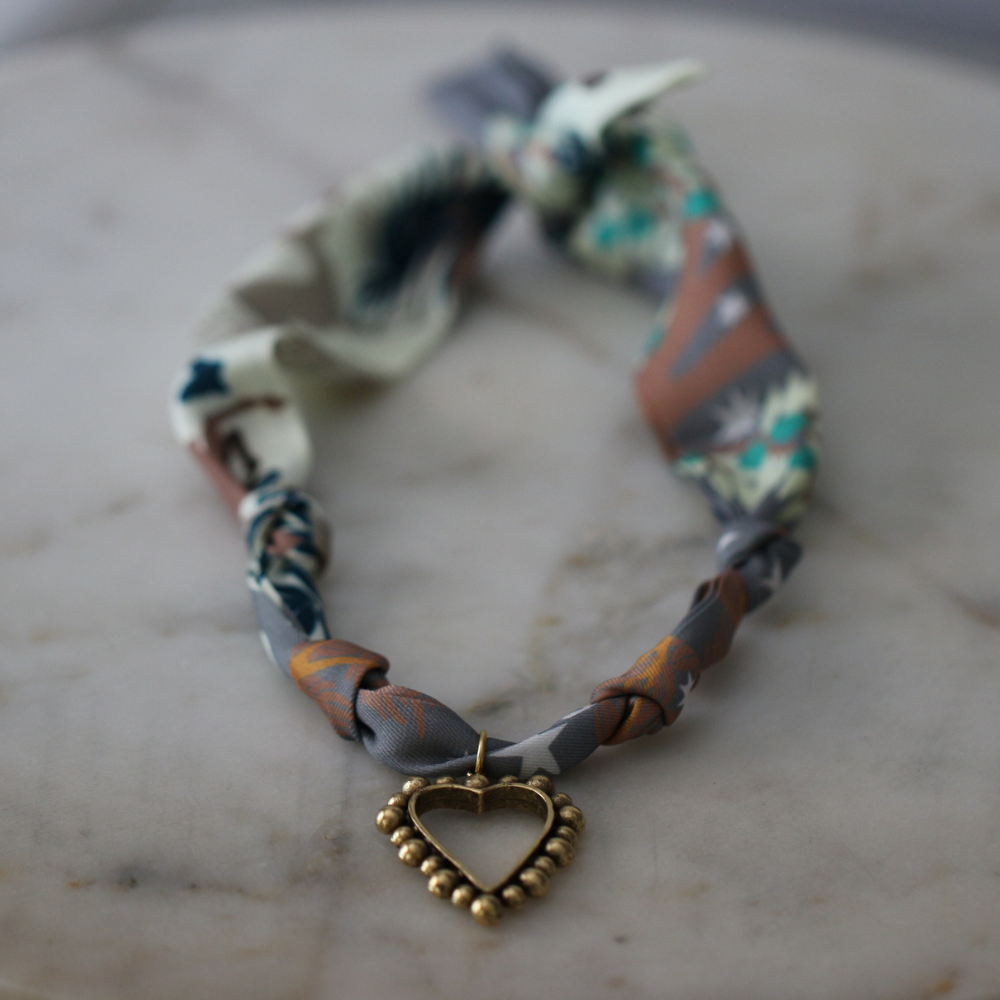 Beaded Heart Scarf Necklace - Heart Pendant Charm