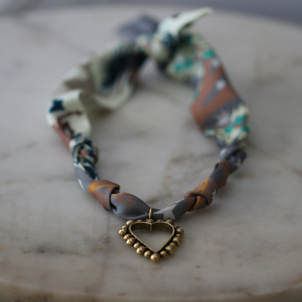 Beaded Heart Scarf Necklace - Heart Pendant Charm