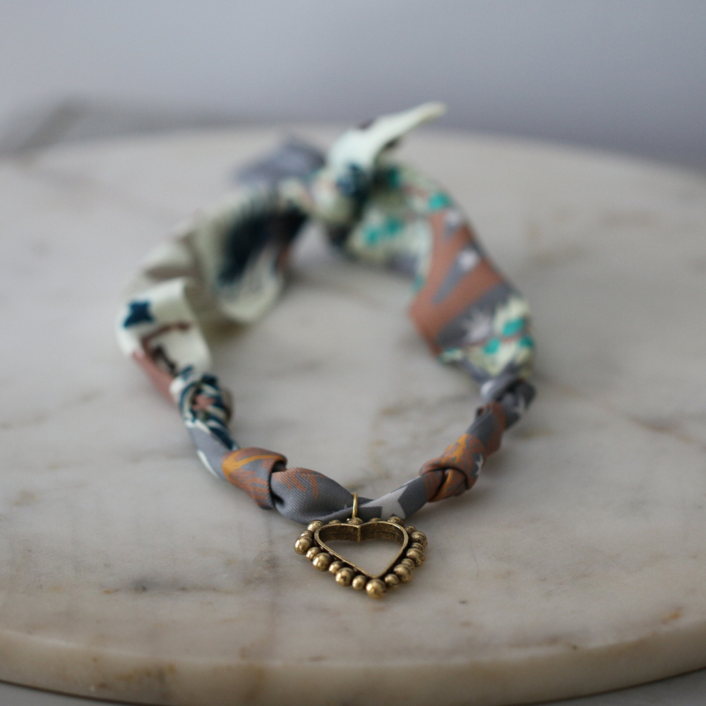 Beaded Heart Scarf Necklace - Heart Pendant Charm