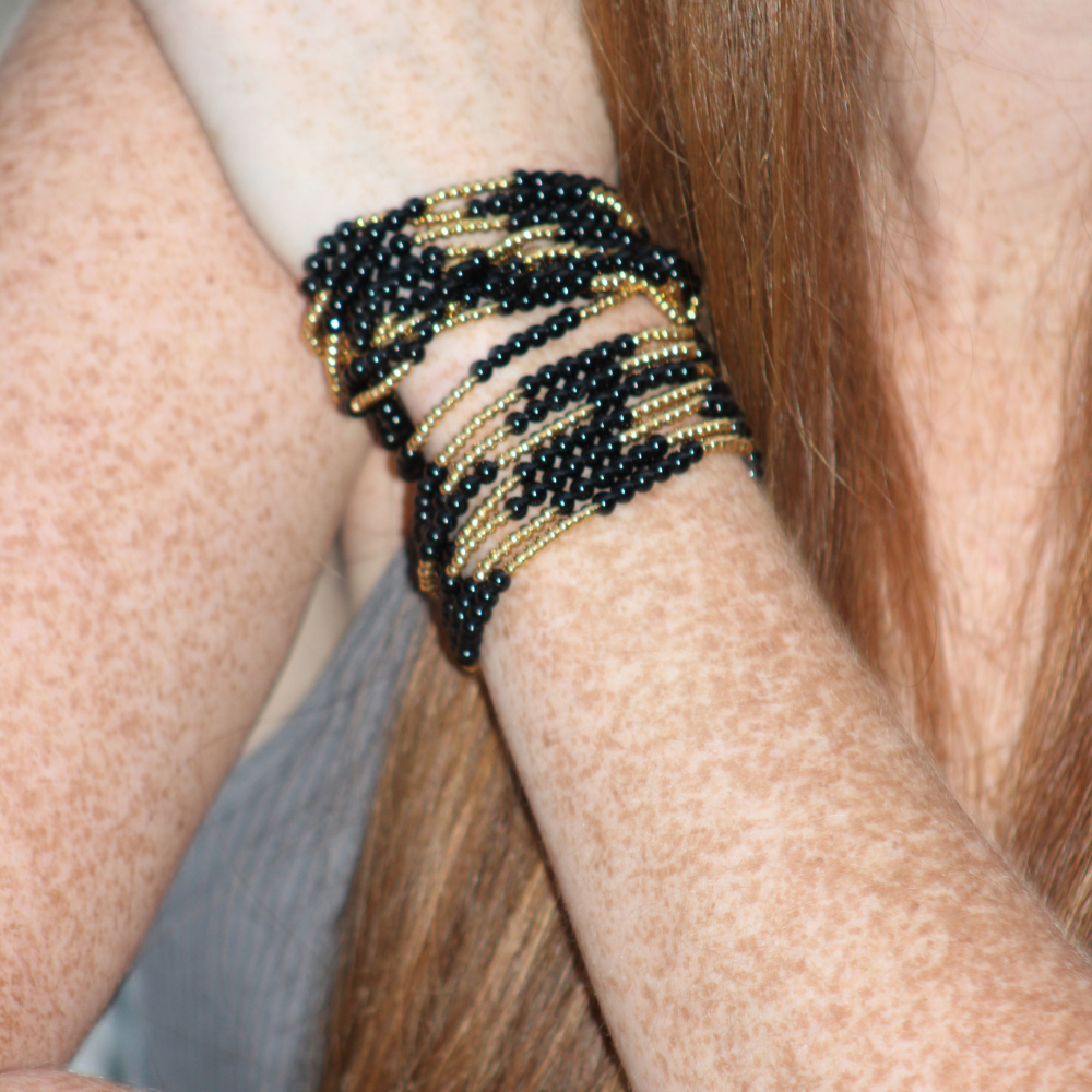 Black Agate Gemstone Beaded Bracelet ~ Deep South Originals