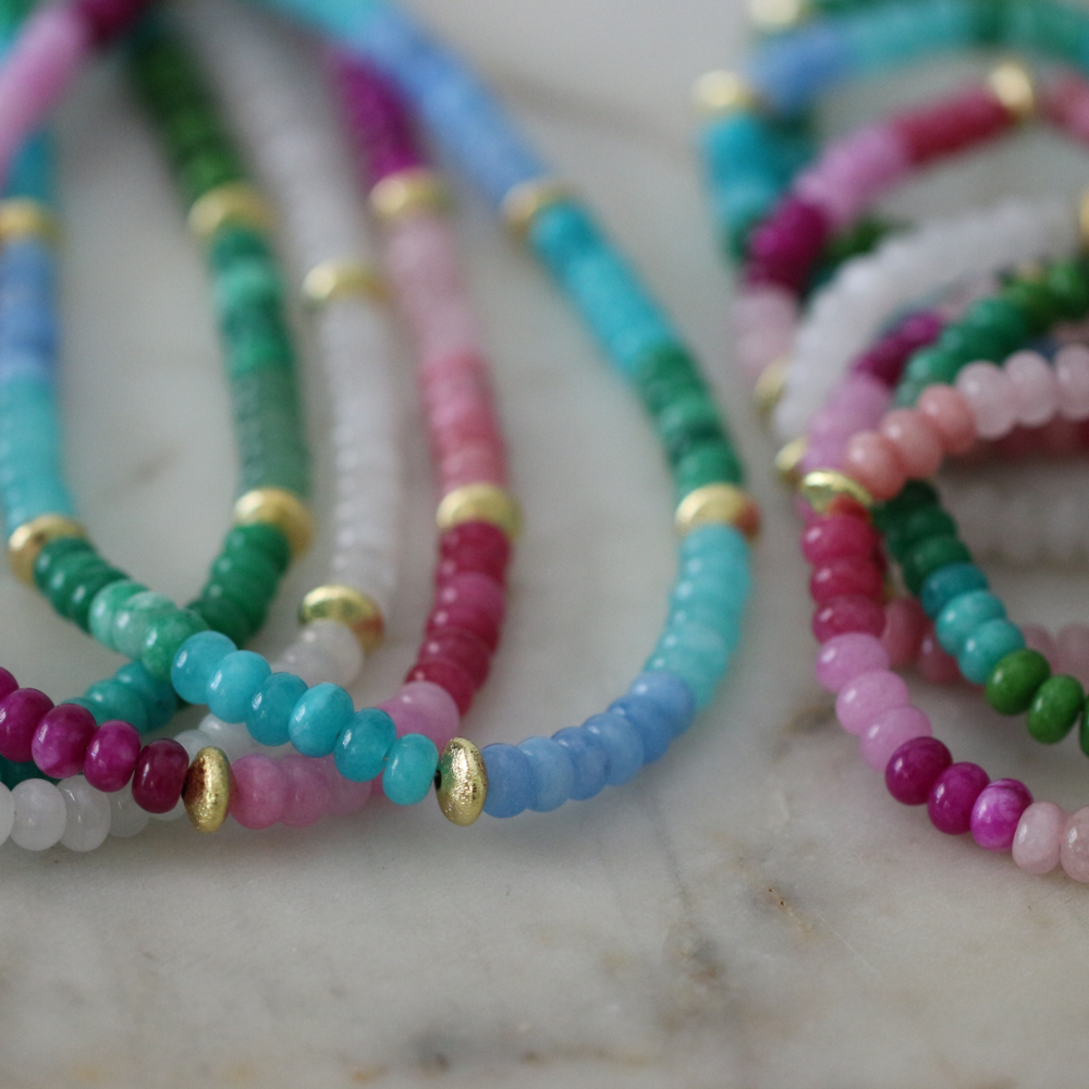 Elizabeth Gemstone Necklace and Bracelet Set - 4 Color Options - Stainless Steel