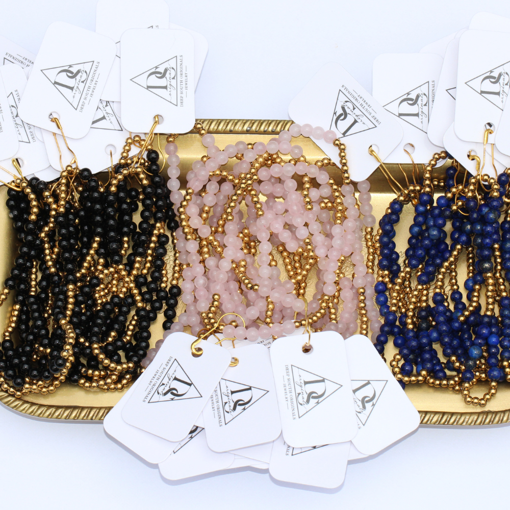 Black Agate Gemstone Beaded Bracelet ~ Deep South Originals