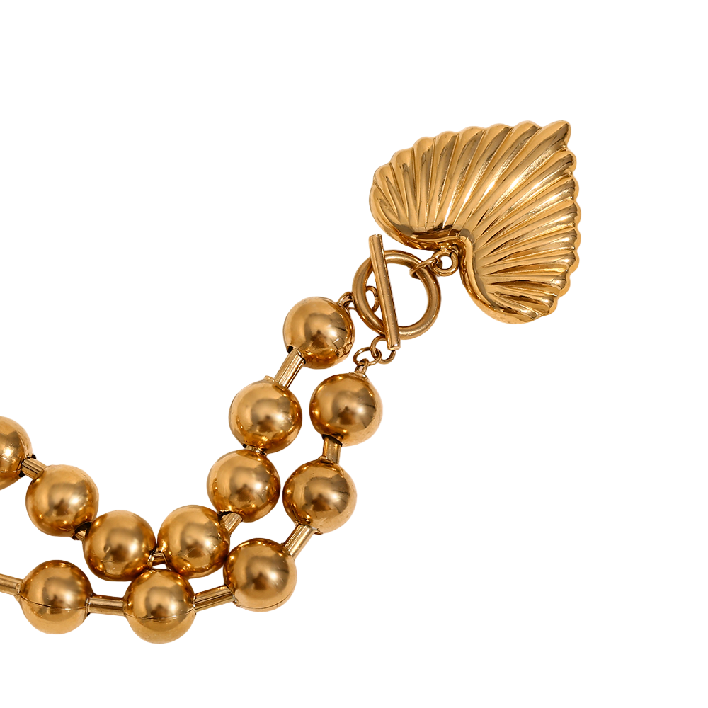 Beaded Heart Statement Necklace - Stainless Steel