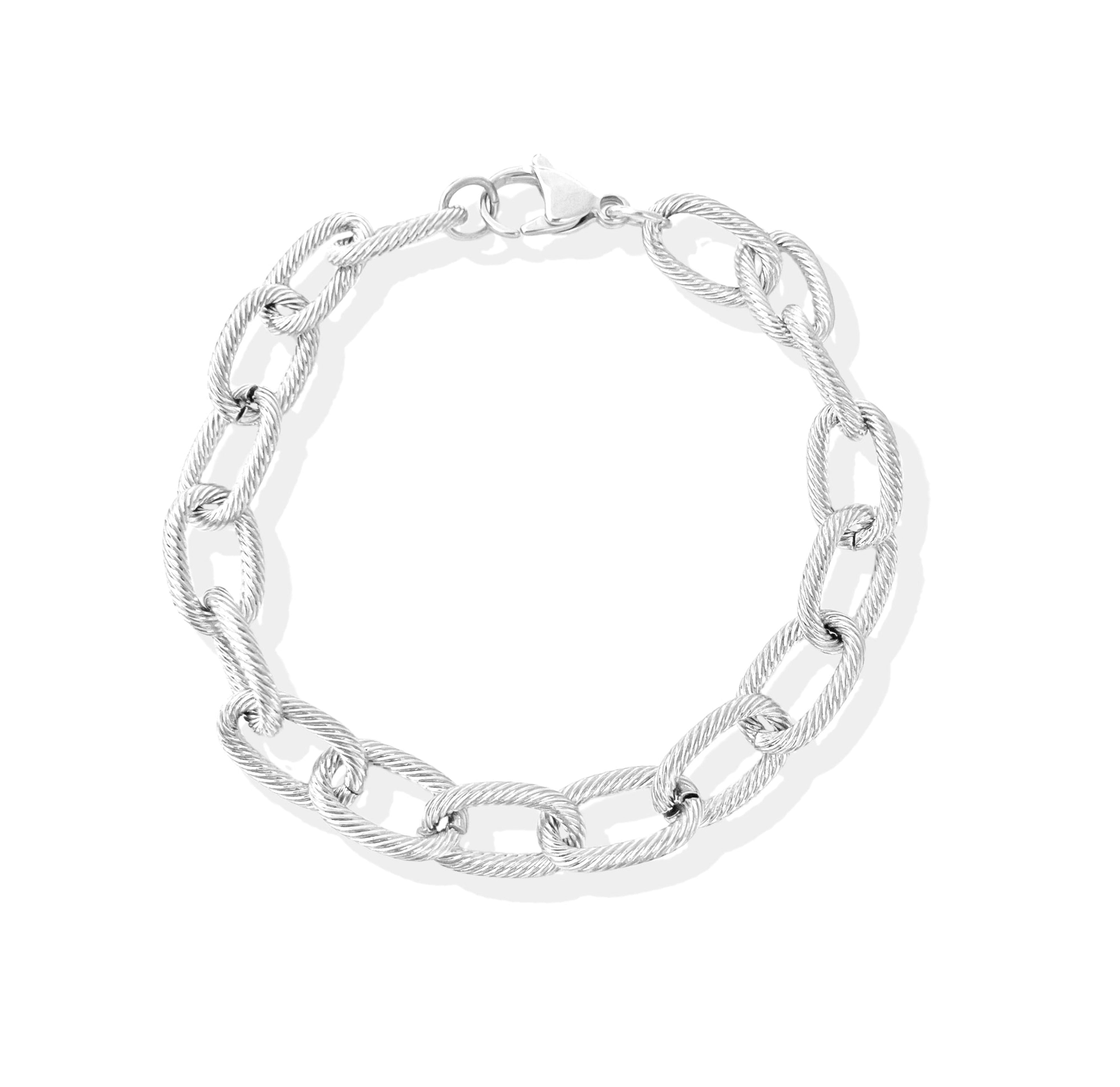 CARLY SILVER TEXTURE LINK CHAIN BRACELET
