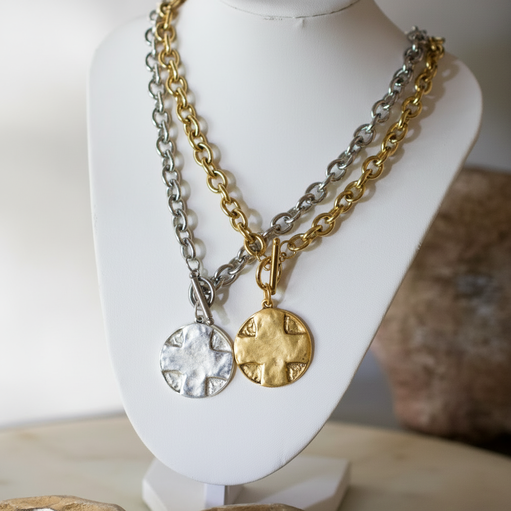 The Lord's Prayer Cross Medallion Toggle Necklace – Gold or Silver