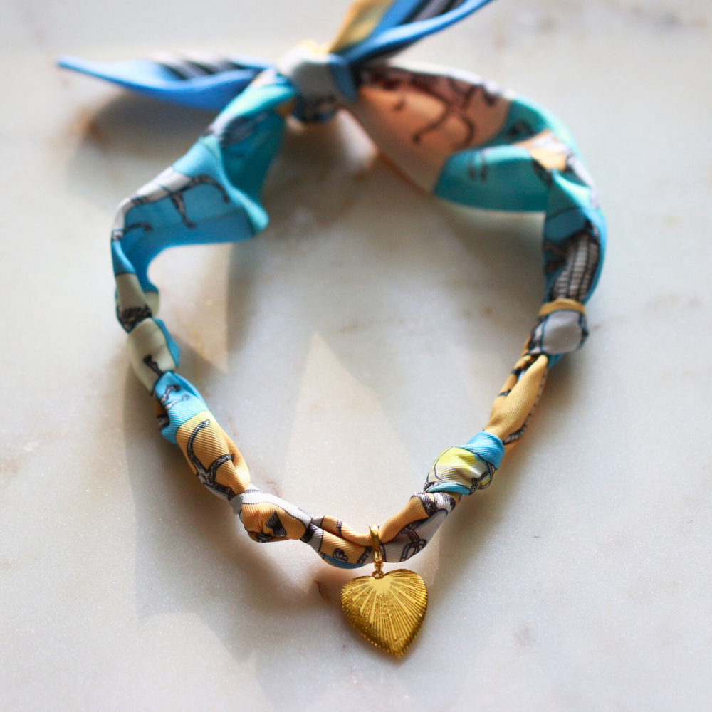 Scarf Necklace ~ Blue Horse Pattern