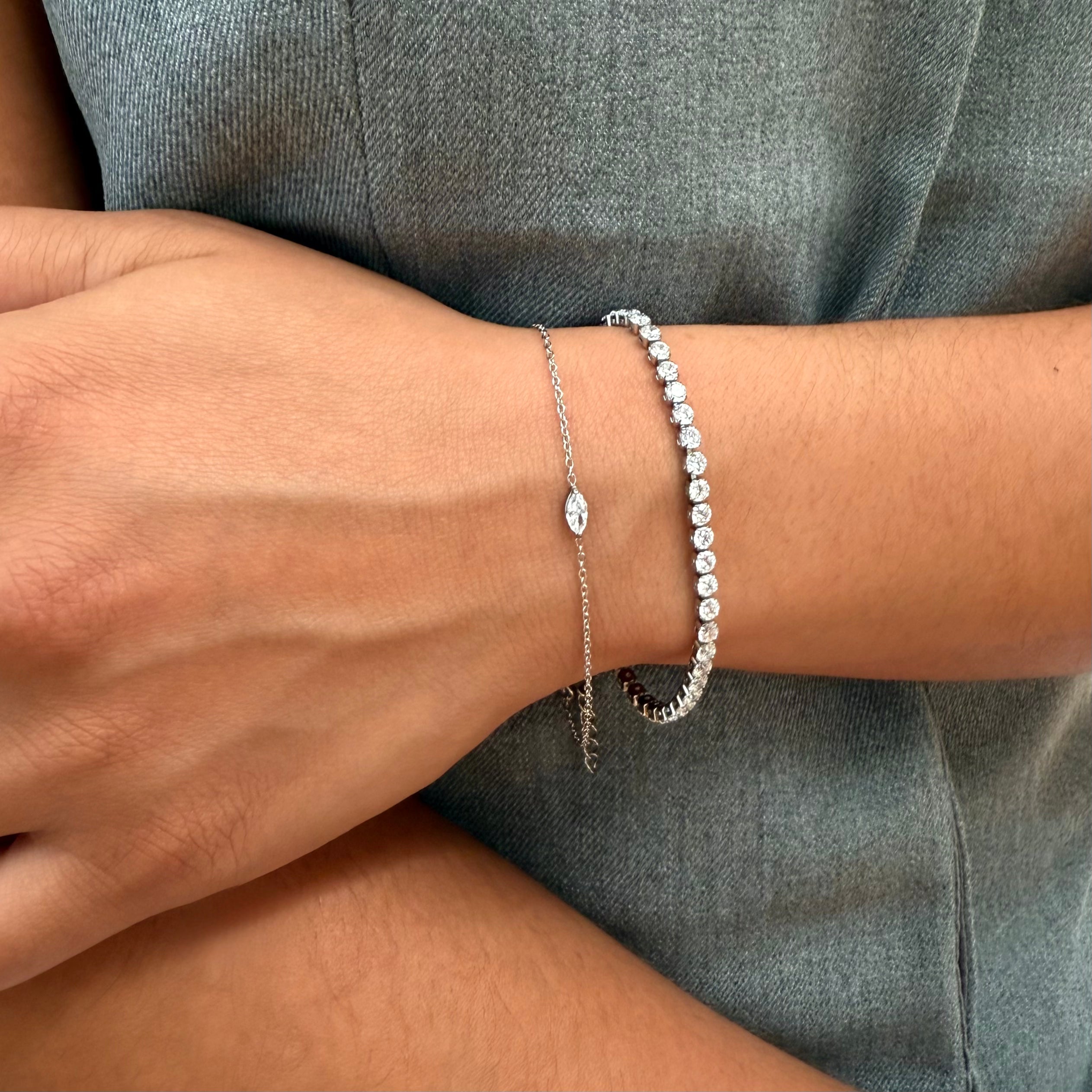PHOEBE DAINTY SILVER MARQUISE PENDANT BRACELET