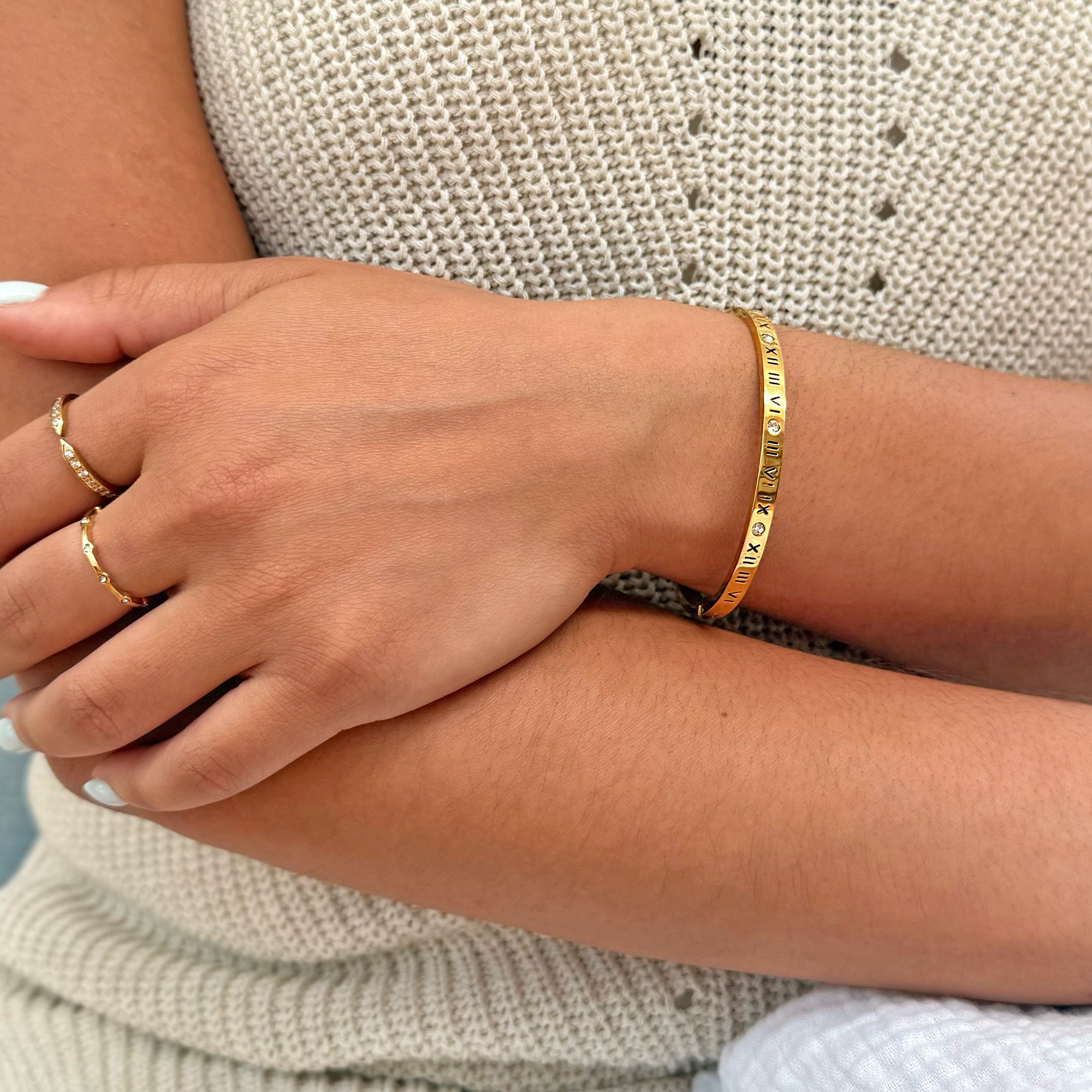 TRINITY THIN GOLD ROMAN NUMERALS CUFF BRACELET