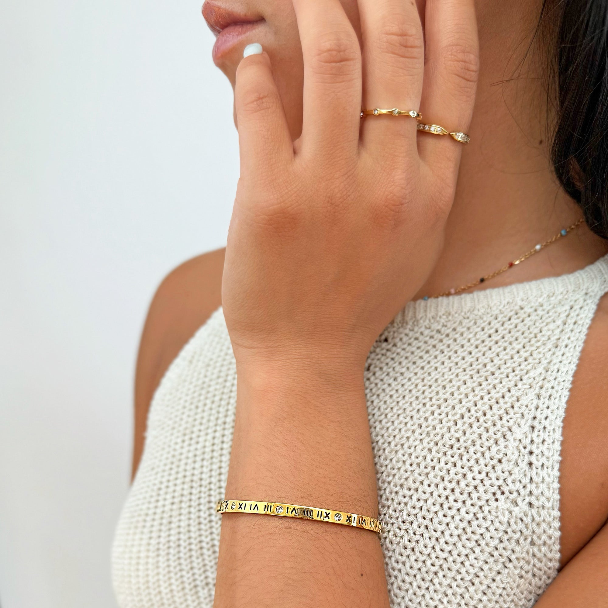 TRINITY THIN GOLD ROMAN NUMERALS CUFF BRACELET