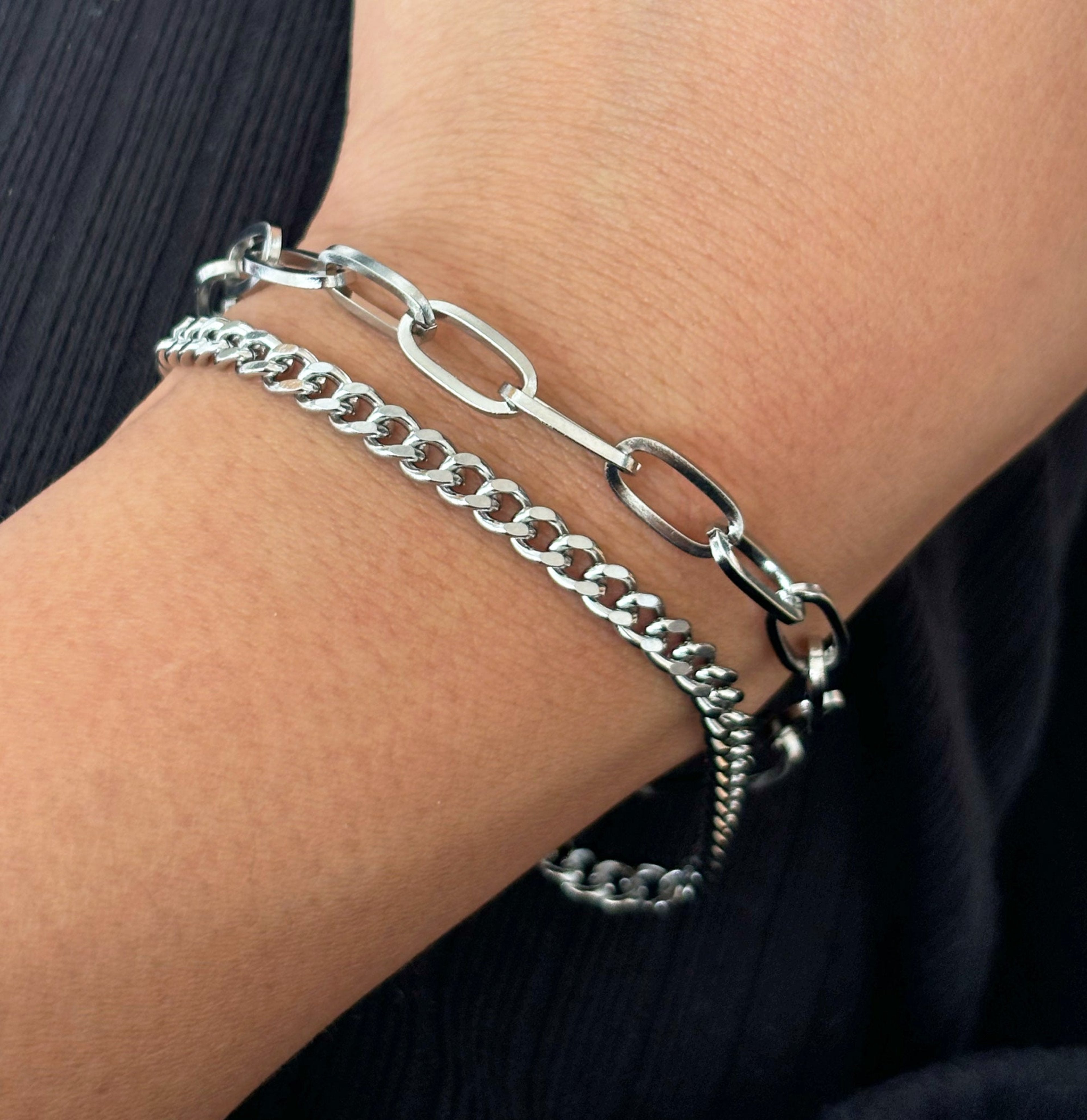 BRIGITTE SILVER DUO CHAIN BRACELET
