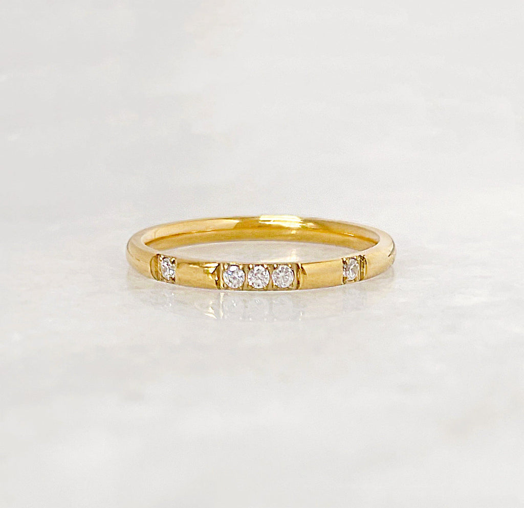 VEDA DAINTY GOLD CZ DIAMOND STACKABLE RING